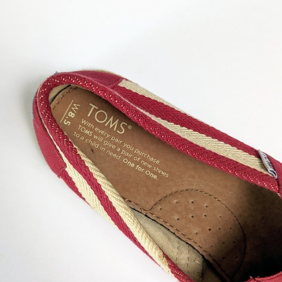 Toms Classic Red Stripe University Canvas Espadrille Slip On Shoes - Picture 11 of 13